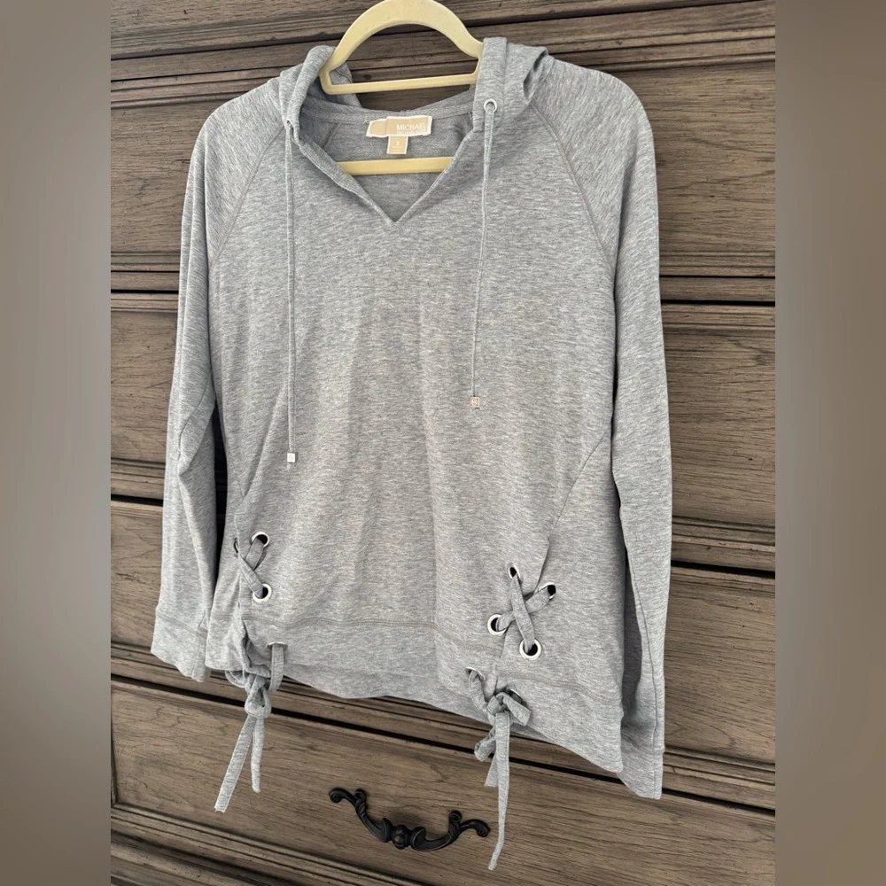 Michael Kors Hoodie EUC Gray Lace up Grommet Long Sleeve Tee Sweatshirt
